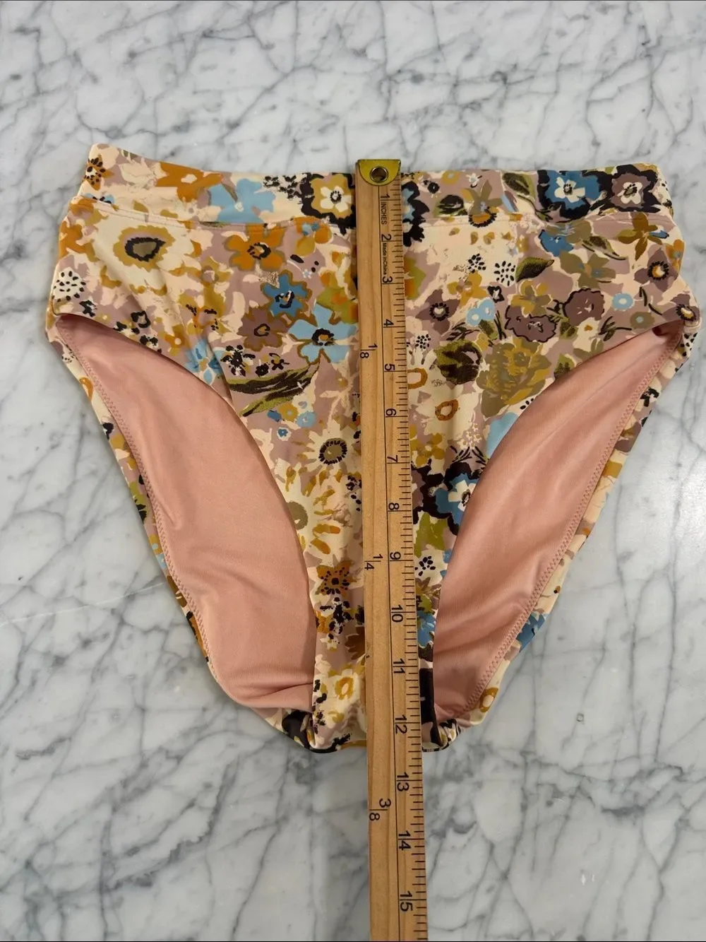 Madewell Floral Dusty Blush High Waisted Bikini Bottom Sz M
